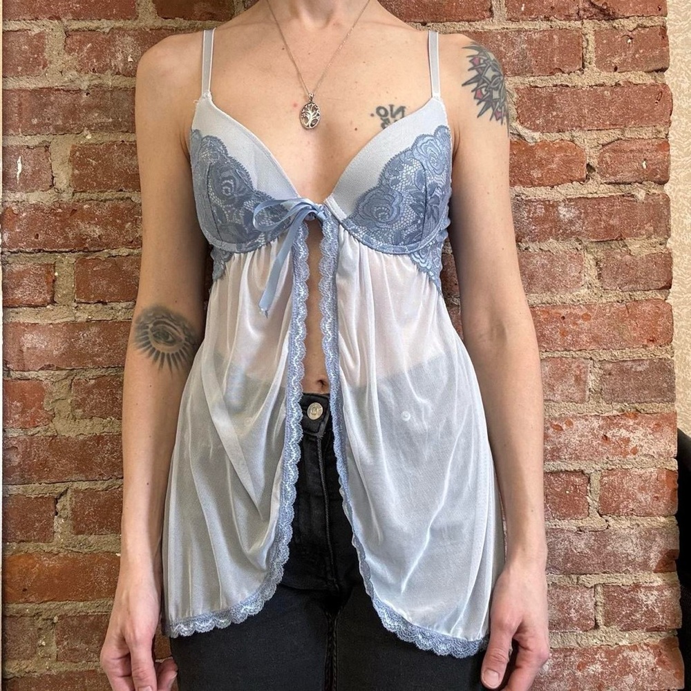 Blue Sheer Lace Babydoll‎ Bra Top by Jessica Simpson Size M